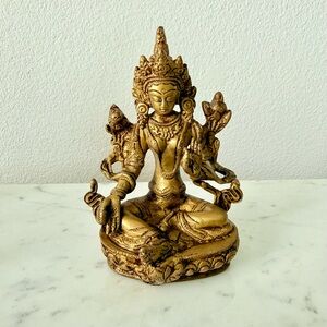 NWOT Decorative Antique Gold Brass Bronze Bodhisattva Tara Goddess Statue